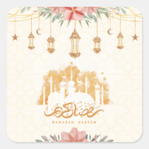 Ramadan Kareem Floral Watercolor Lanterns Square Sticker