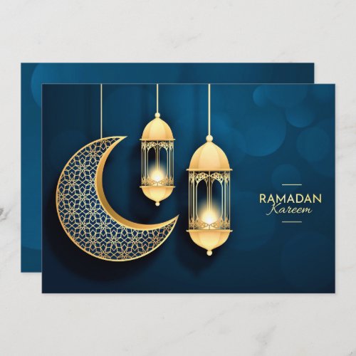 Ramadan Kareem Gold Crescent and lantern  Holiday Card