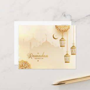 Ramadan Kareem Gold Crescent and lantern Postcard