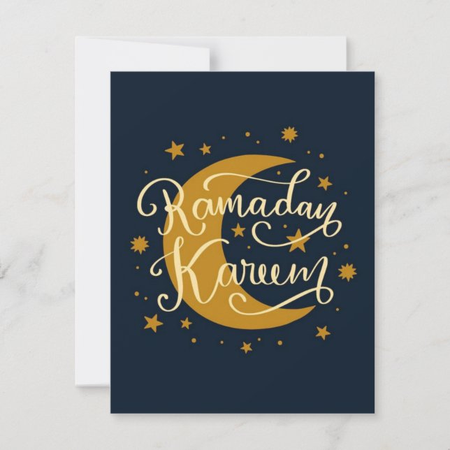 Ramadan Kareem | Gold crescent and stars  Note Card (Front)