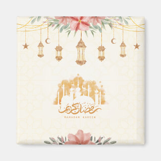 Ramadan Kareem Iftar Floral Watercolor Lanterns Magnet