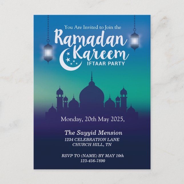 Ramadan Kareem Iftar Party Invitation Postcard (Front)