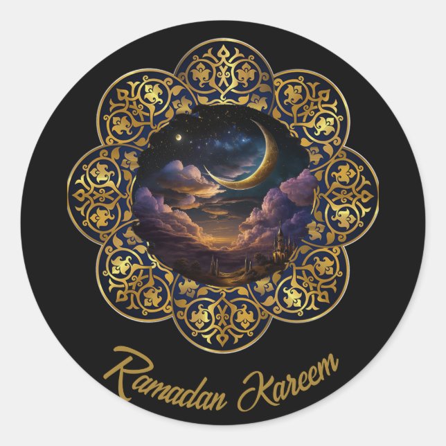 RAMADAN KAREEM MUBARAK 2024 EID MUBARAK CLASSIC ROUND STICKER (Front)