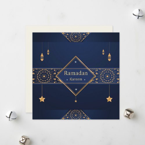 Ramadan Kareem Mubarak Blue Muslim Holiday Card