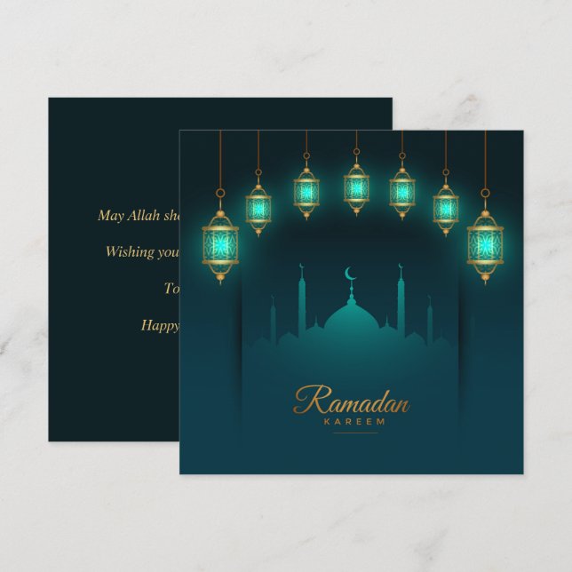 Ramadan Kareem Mubarak Gold Islamic Lantern Mosque Holiday Card (Front/Back)