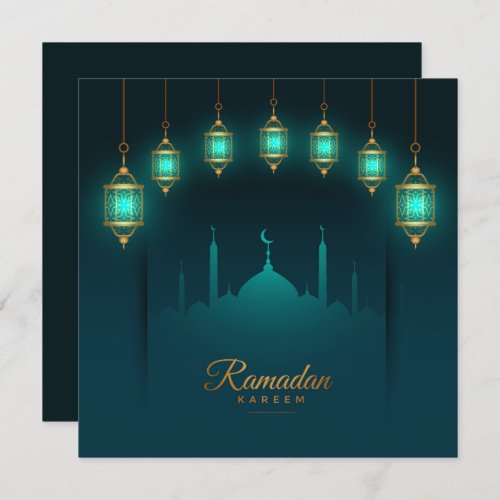 Ramadan Kareem Mubarak Gold Islamic Lantern Mosque Holiday Card