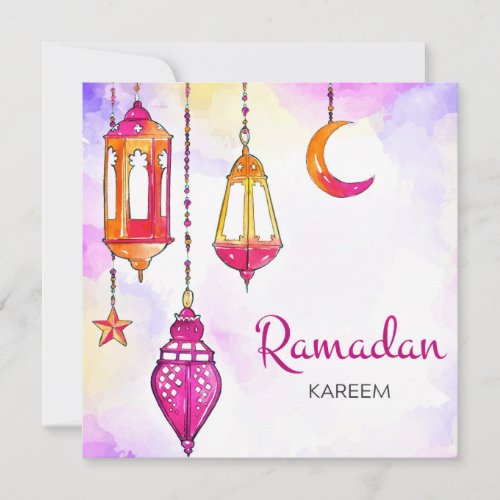 Ramadan Kareem Mubarak Watercolor Crescent  Holiday Card