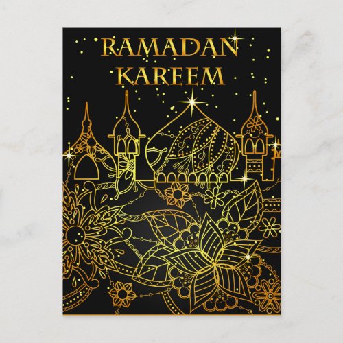 Ramadan Kareem postcard gold on black