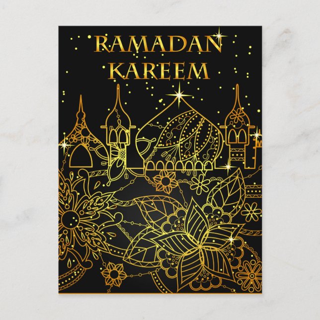 Ramadan Kareem postcard gold on black (Front)