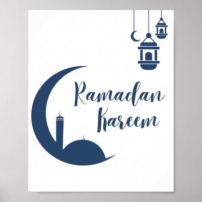 Ramadan Kareem Red Crescent & Lantern Islamic Wall Poster (Front)