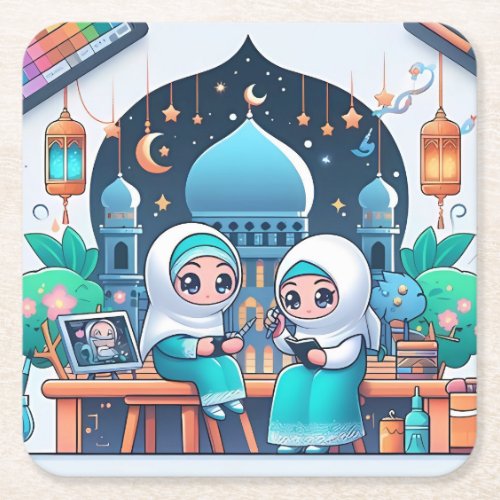 Ramadan kareem square paper coaster