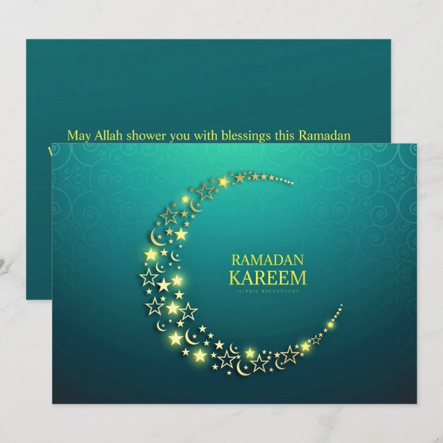 Ramadan Kareem Starry Gold Crescent      Holiday Card (Front/Back)