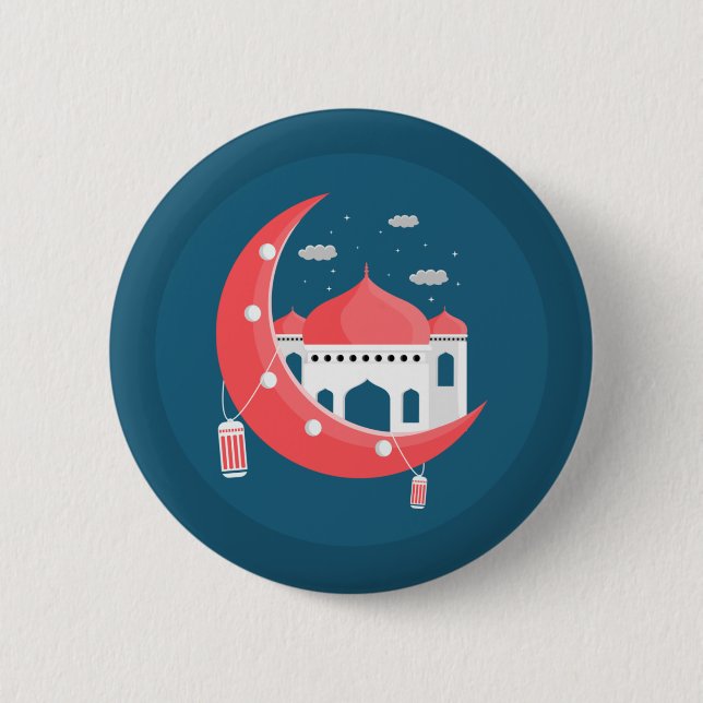 Ramadan Kareem Typography Islamic Crescent Text Button (Front)