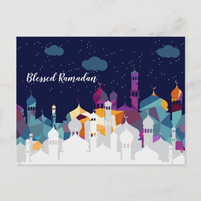 Ramadan Kareem Typography Islamic Crescent Text Holiday Postcard (Front)