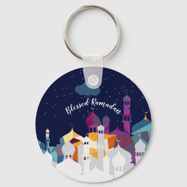 Ramadan Kareem Typography Islamic Crescent Text Keychain (Front)