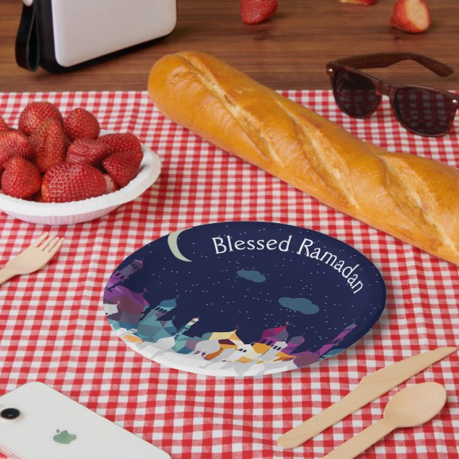 Ramadan Kareem Typography Islamic Crescent Text Paper Plates (Picnic)