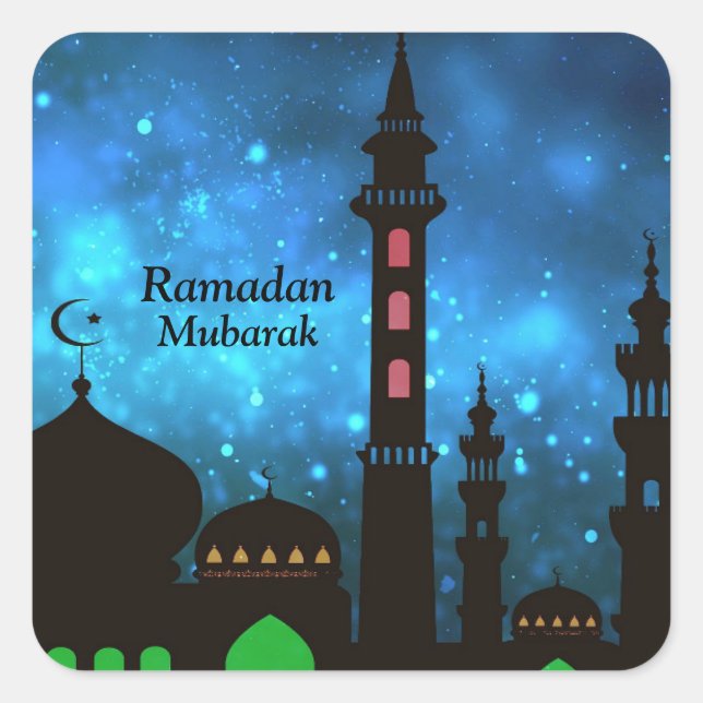 Ramadan Kareem Typography Islamic Crescent Text Square Sticker (Front)