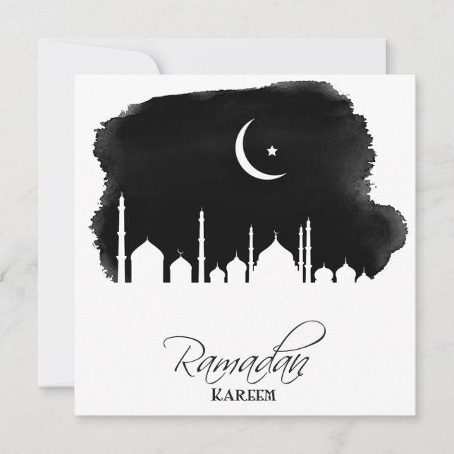 Ramadan Kareem Watercolor Mosque  Holiday Card (Front)