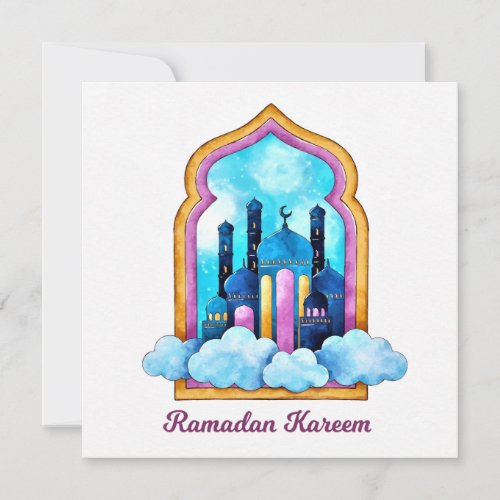 Ramadan Kareem Watercolor Muslim Mosque Holiday Card