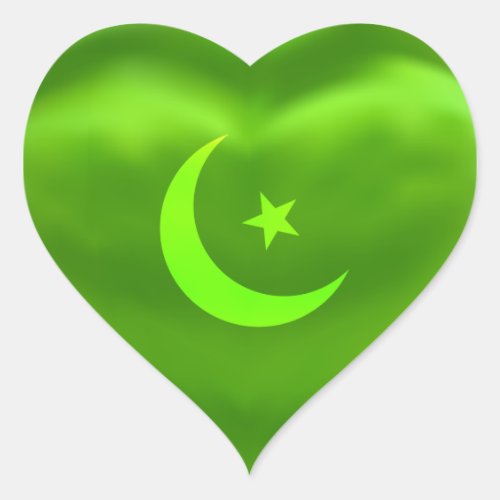 Ramadan Moon Green Silky Satin Heart Sticker