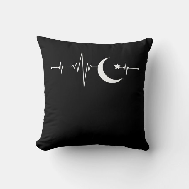 Ramadan Moon Islam Heartbeat Crescent Muslim Throw Pillow (Front)