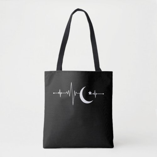 Ramadan Moon Islam Heartbeat Crescent Muslim Tote Bag