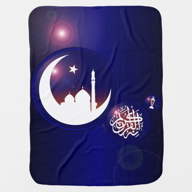 Ramadan Mosque in Crescent Moon with Fanous Blue Baby Blanket (Front)
