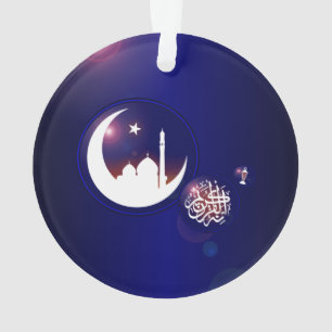 Ramadan Mosque in Crescent Moon with Fanous Blue Ornament