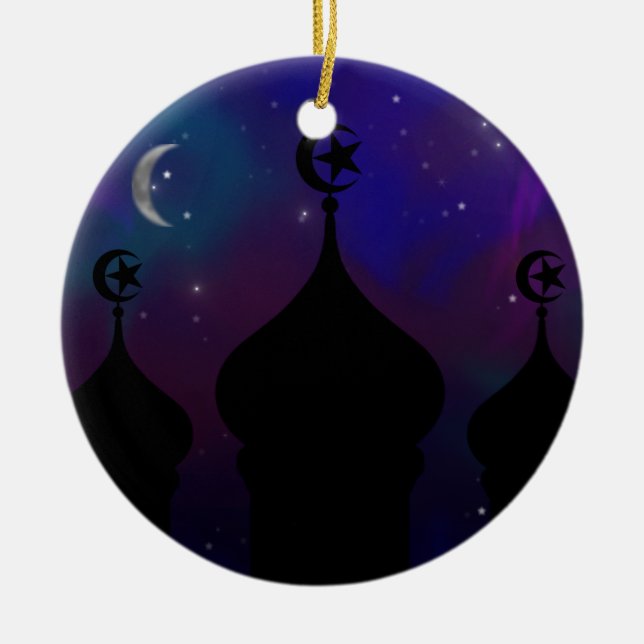 Ramadan Mosque with Magical Night Sky Ceramic Ornament (Front)