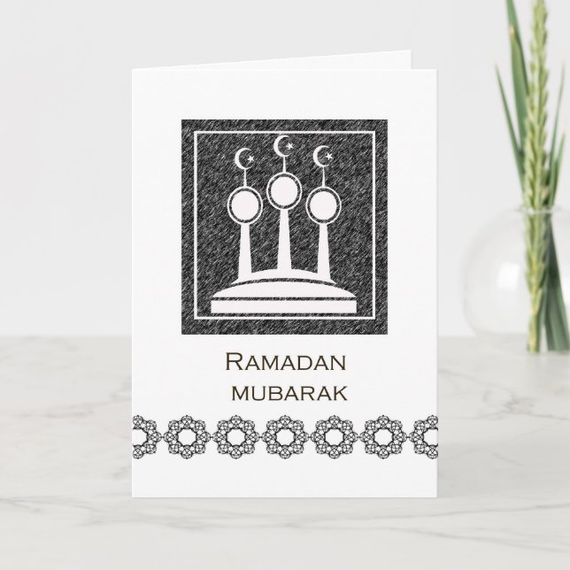 Ramadan Mubarak, Abstract Mosque Minarets Design Card (Front)