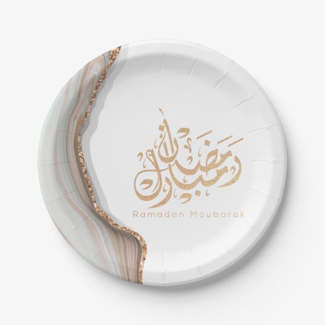 Ramadan mubarak arabic calligraphy paper plates (Front)