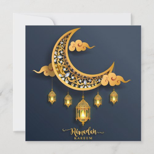 Ramadan Mubarak Bejewel Crescent Islamic Lantern  Holiday Card