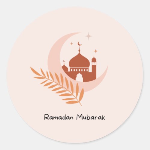 Ramadan Mubarak Boho Moon  Mosque  Classic Round Sticker