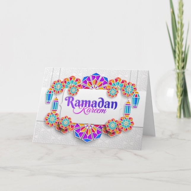 Ramadan Mubarak Colorful Pattern Floral Holiday Card (Front)