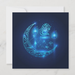 Ramadan Mubarak Crescent Islamic Lantern Blue Holiday Card