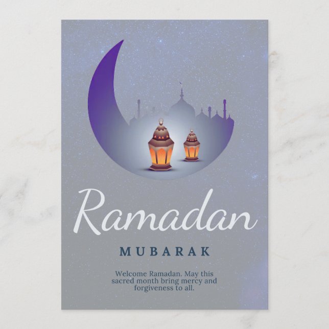 Ramadan Mubarak Crescent Moon Lantern Art Card (Front)