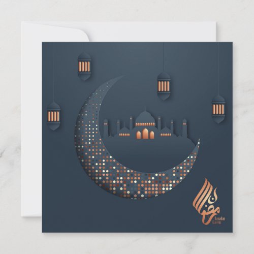 Ramadan Mubarak Crescent Mosque Islamic Lantern Holiday Card