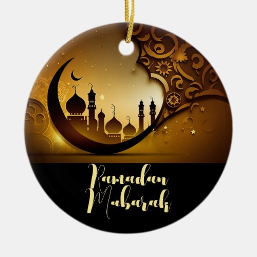 Ramadan Mubarak Flat Holiday Card Ceramic Ornament