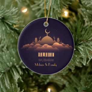 Ramadan Mubarak Flat Holiday Card Ceramic Ornament