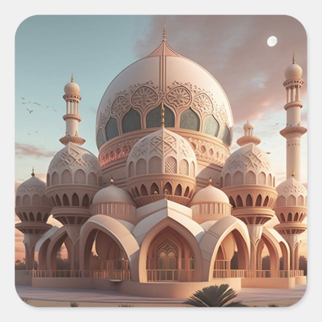 Ramadan Mubarak Flat Holiday Card Square Sticker (Front)