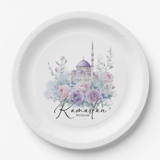 Ramadan Mubarak Floral Islamic Party Decor Paper Plates (Front)