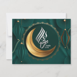 Ramadan Mubarak Gold Crescent Arabic Calligraphy Holiday Card