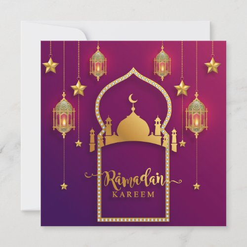 Ramadan Mubarak Gold Mosque Islamic Lantern Purple Holiday Card