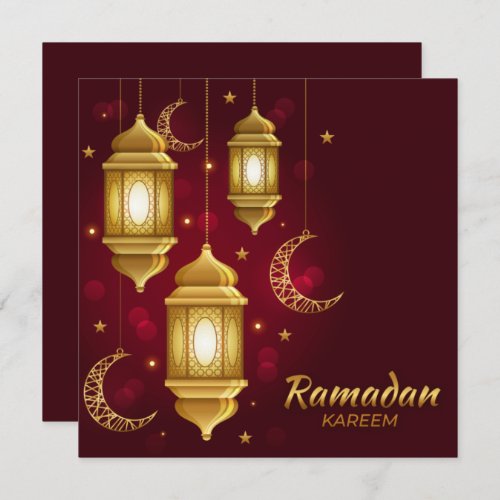 Ramadan Mubarak Golden Cresent Islamic Lantern Red Holiday Card