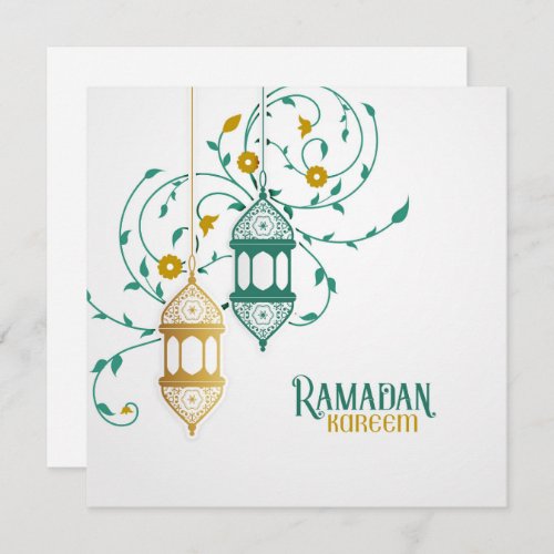 Ramadan Mubarak Golden Teal Islamic Lantern Floral Holiday Card