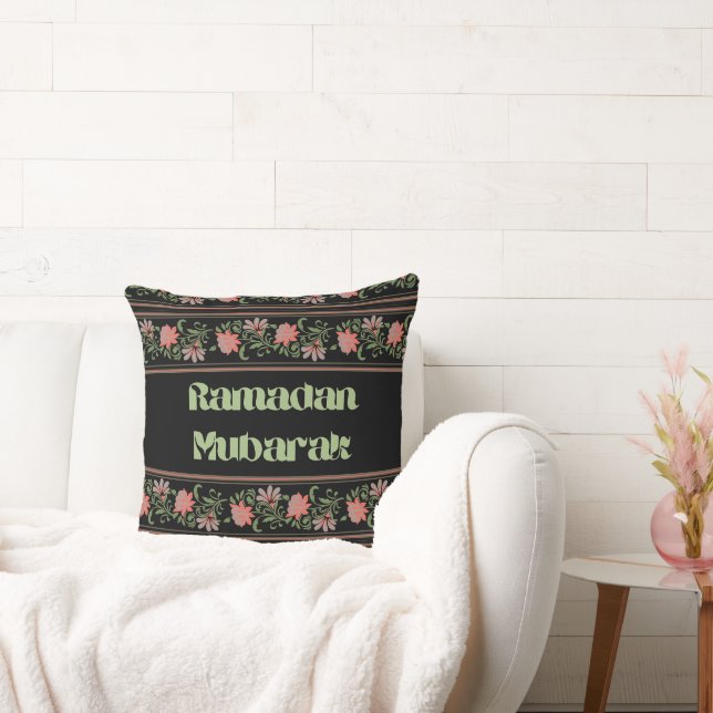 Ramadan Mubarak Islamic Arabesque Border pattern Throw Pillow (Couch)