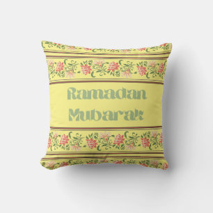 Ramadan Mubarak Islamic Arabesque Border pattern Throw Pillow
