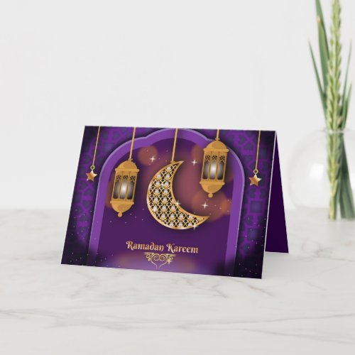 Ramadan Mubarak Islamic Lantern Crescent Purple  Holiday Card