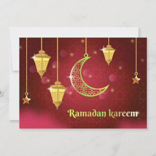 Ramadan Mubarak Islamic Lantern Crescent Star Red  Holiday Card