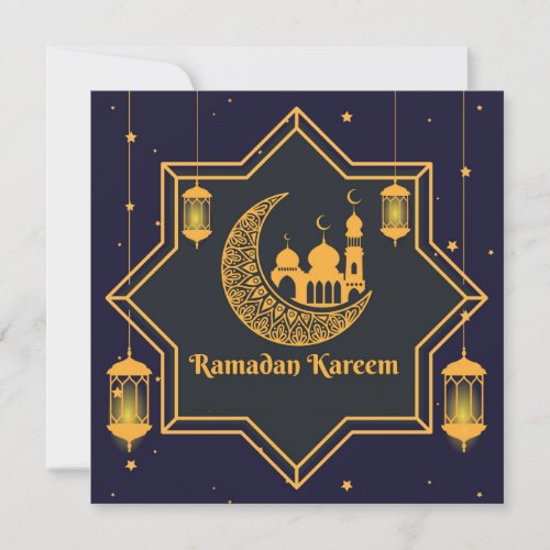 Ramadan Mubarak Islamic Lantern Star Crescent Blue Holiday Card